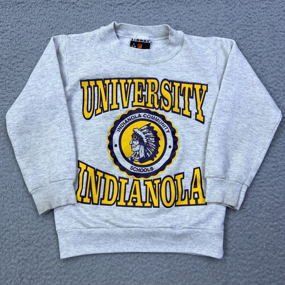 VTG Indianola University Sweatshirt Youth Kids Small 8-10 Gray Crewneck USA Made
